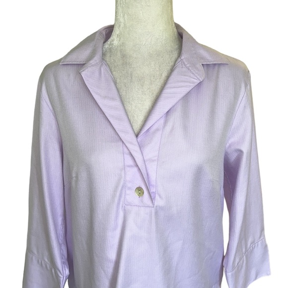 LN Hinson Wu Aileen 3/4 Sleeve Lilac Herringbone Button Back Popover Top - 4 - Picture 4 of 16